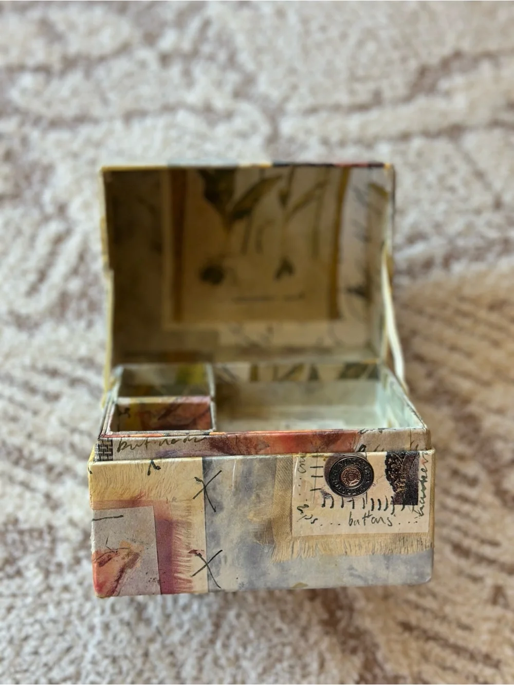 Artist Made Mixed Media Keepsake Box Removable Tray Jewelry Box Folk Art OOAK